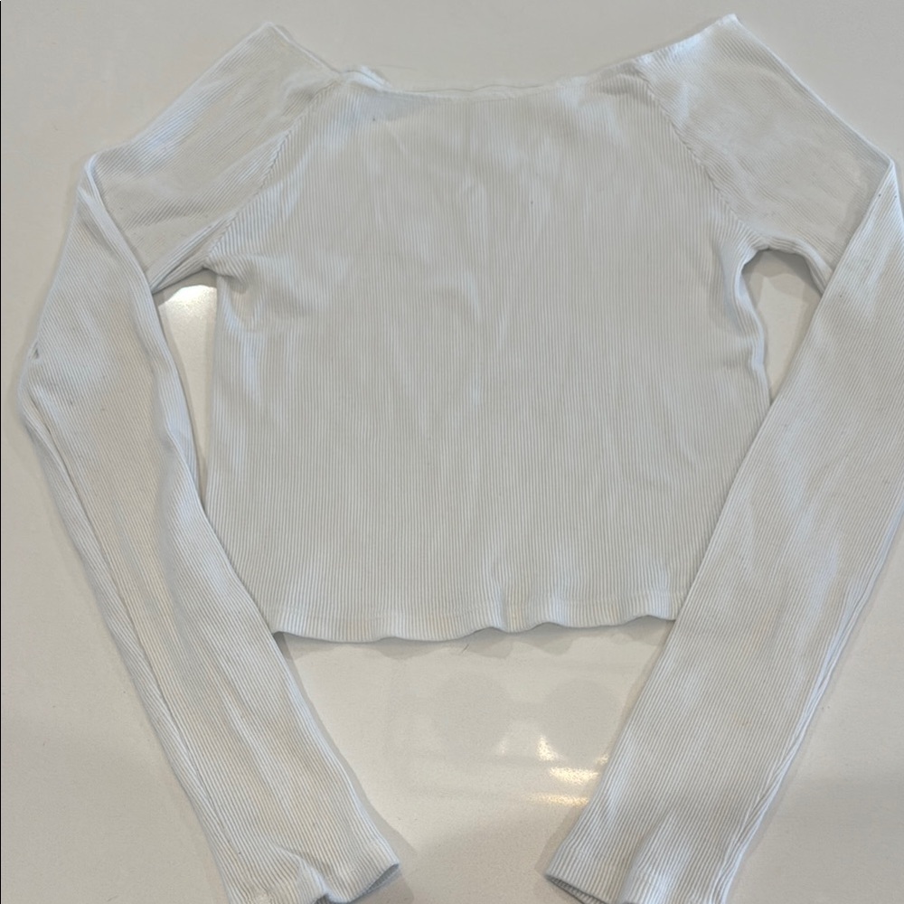 White Ribbed Long Sleeve Top
